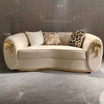 Fluid Curved Luxury Sofa Set with Sculptural Gold Stainless Steel Accents & Hammered Texture Base